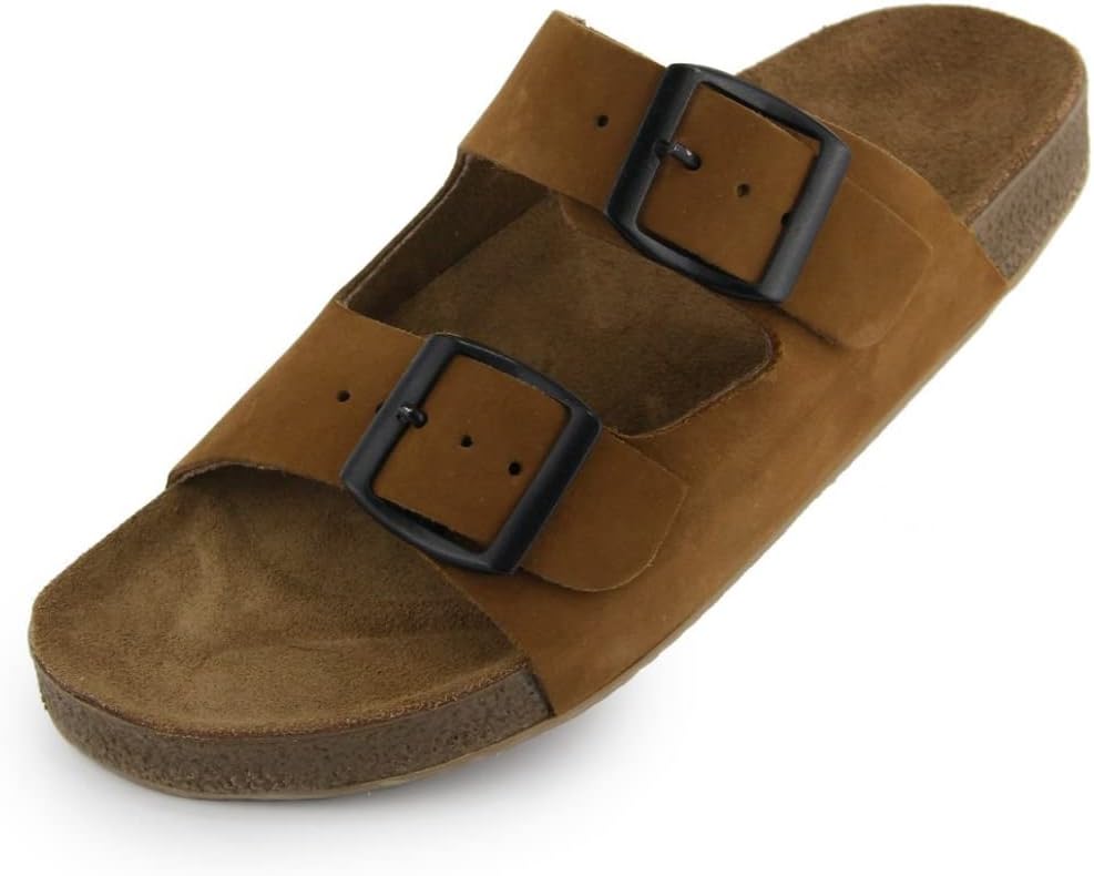 Sandália Conforto Casual de Couro Masculino Burly Heads Nobuck Taupe