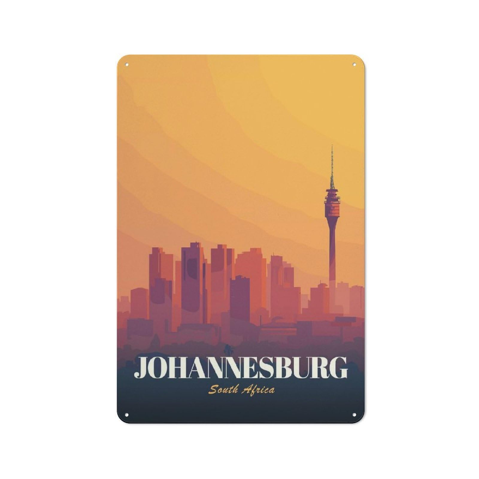 Junmoney Style-5 Johannesburg South Africa Cityscape Illustration(2) Cafe Metal Sign 30X20cm, Vintage Restaurant Wall Art For Tea Room, Shop Wall Or Breakfast Area
