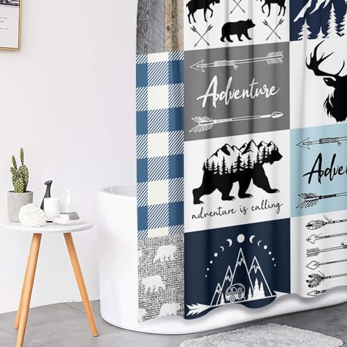 Pamnest 4 Pcs Shower Curtain Sets, Moose Bear Animal Funny Plaid Waterproof Bathroom Sets with Non-Slip Rugs, Toilet Lid Cover and Bath Mat, 12 Hooks, Accessories Modern Home Bathroom Decor 72" X 72" by Pamnest - Image 3