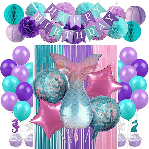 Image of Propsicle Birthday Foil Mermaid Theme Birthday Decoration Balloon Green Pack of 5 Girl Birthday Party Supplies Item
