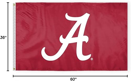 Miniatura 2 de Banderas con logotipo de la Universidad de Alabama Crimson Tide A, poliéster impreso de doble cara de 3 x 5 pies con ojales de latón, con licencia