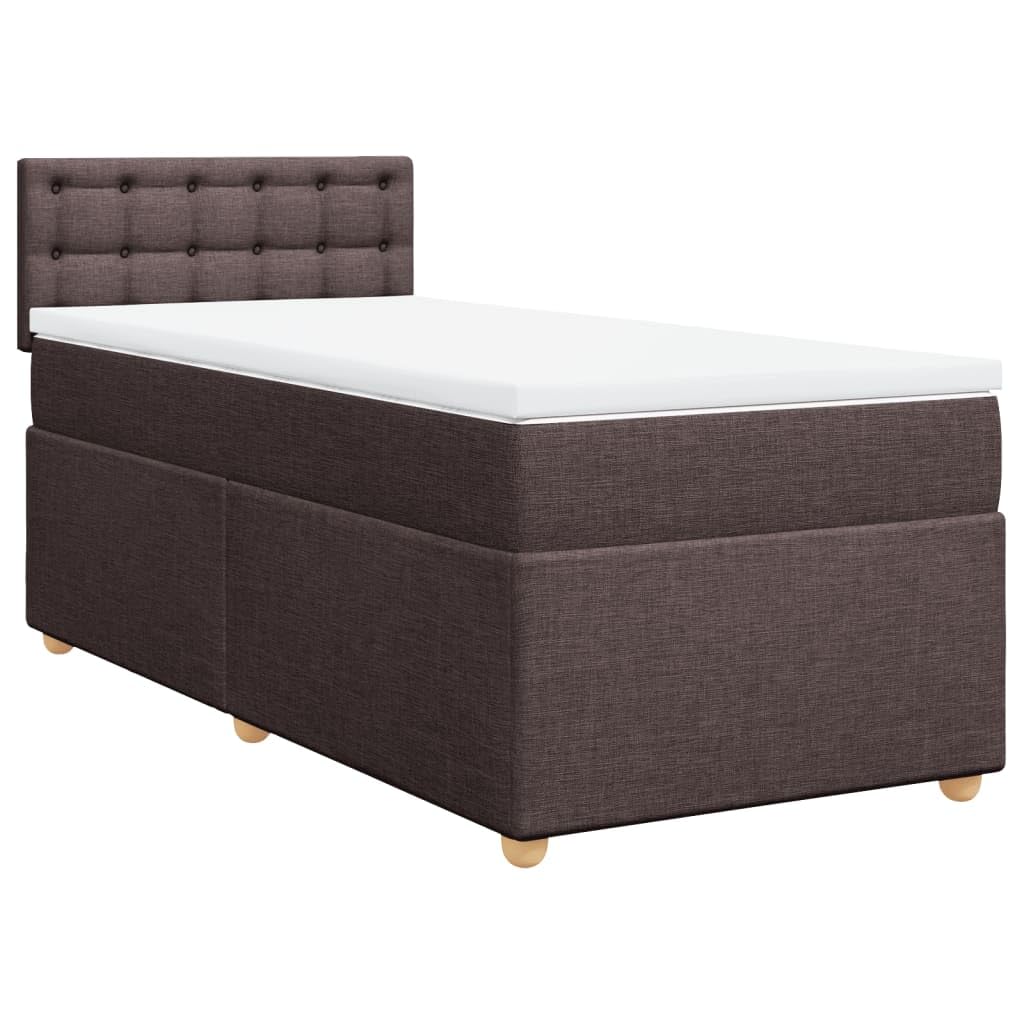 Cama con somier con colchón, color marrón oscuro, 100 x 200 cm, tejido de muelles ensacados, estructura de cama con listones y cojín transpirable para un sueño reparador y una sujeción óptima