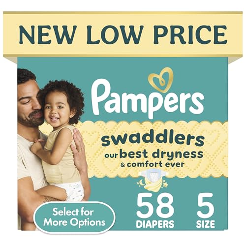 Pampers Swaddlers Diapers, Size 5 (20-37 lbs), 58 Count, Hypoallergenic, Absorbent, Keeps Baby Dry and Comfortable, Skin Safe Disposable Baby Diaper