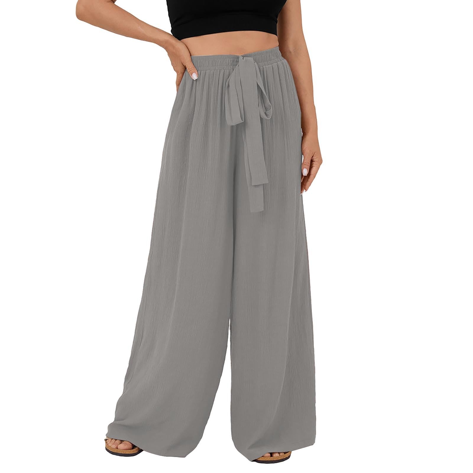 Casual Pants for Women Stretch Cargo Comfy Wide Leg Pants with Pockets High Waist Designed Flattering 6-Grey XXXL