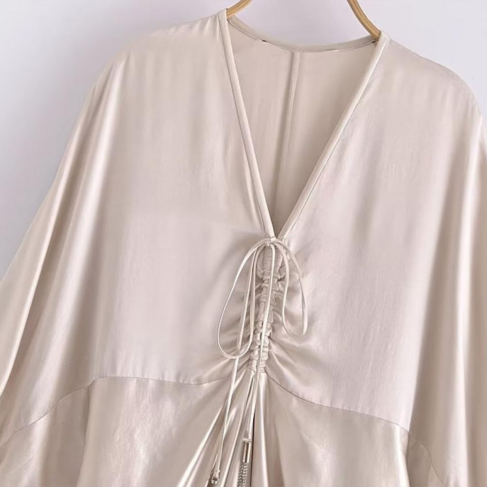 NOLLAM Vestido de Mujer, Vestido Camisero Largo de satén de Seda, Fiesta, Vacaciones, Club Nocturno, graduación, Playa, jóvenes y Mujeres de Mediana Edad