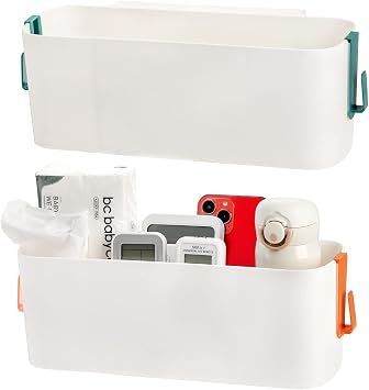 Yopay 2 Pack Bedside Caddy Organizer, Plastic Bunk Bed Shelf, Dorm Bedside Holder, Multi Storage Pocket Holder Loft Bed Rail Rv Bathroom College with Hook