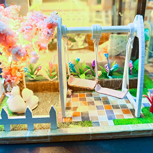 Cuteefun DIY Miniatur Rosanes Puppenhaus Kit mit Pool zum BAU Miniatur Haus Villa in Pink mit Musik Staubdichten Möbeln… – Bild 7