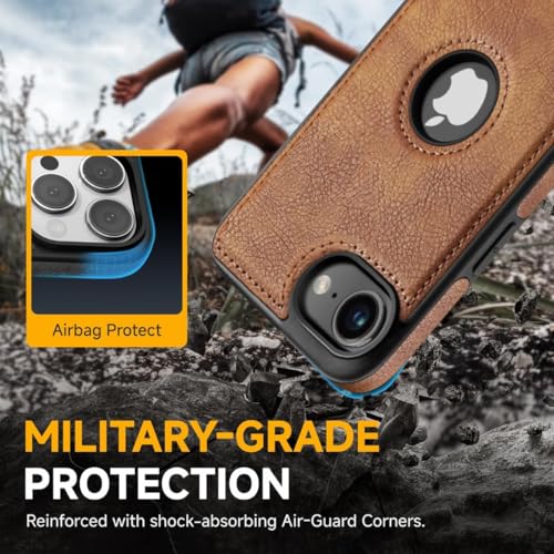 Image of MOBILOVE PU Leather Flexible Soft Logo View Back Case Cover Comes with Camera & Screen Protection for | iPhone 16e (Brown)