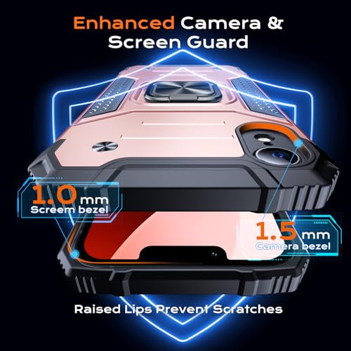 Image of Anqrp Heavy Duty Case for iPhone XR Case with Enhanced Ring Holder Grip Stand, Military Grade Shockproof Rugged Drop Protective Silicone Hard Slim iPhone XR Phone Case Cover,Pink Gold