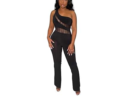 Ameri　ONE SIDE SHOULDER ROMPERS Amazon.com: fiocko Women's Sexy One Shoulder Slit Sleeve