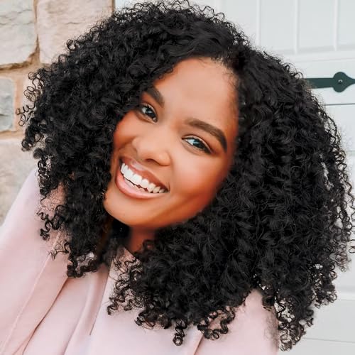 WIGER 15 inch Short Bob Lace Front Wigs 13X4X1 Curly T Part Wigs Middle Part Afro Kinky Curly Wigs Natural Black Synthetic Curly Wig For Black Women
