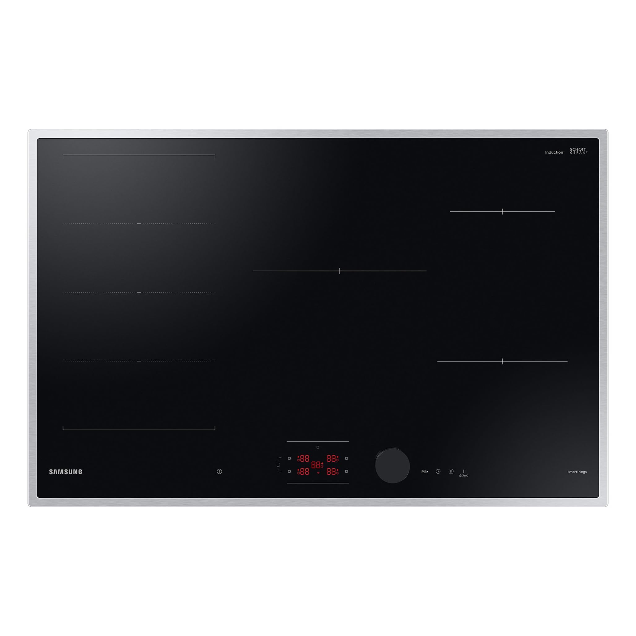 Samsung Autarkes Induktionskochfeld, 80 cm große Herdplatte, Slim Fit, Magnetischer Bedienknebel und Sensortasten mit Slider, Wi-Fi-Steuerung, Flex Zone Plus, NZ85C6058HK/U1