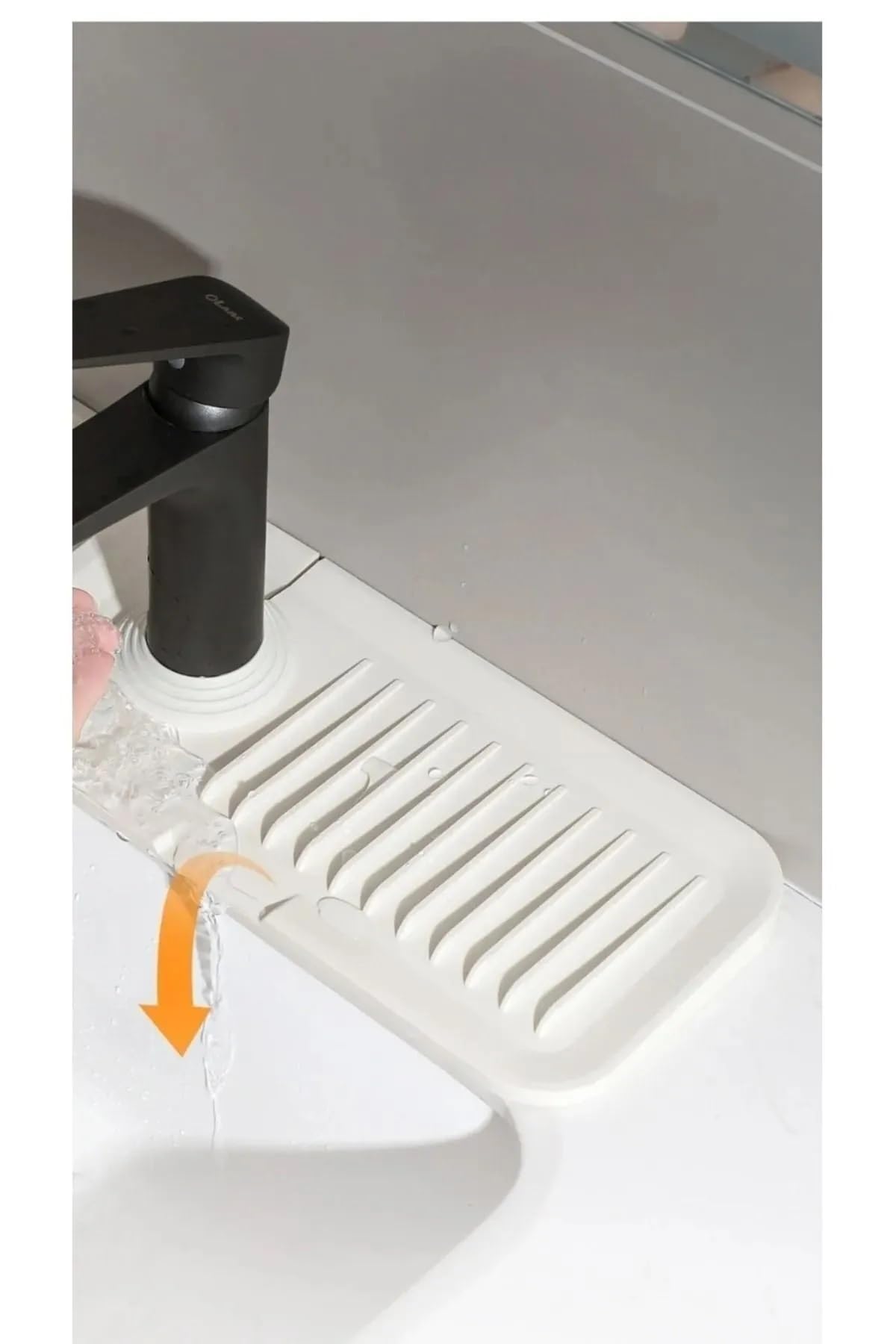 Tanemce Elastik Musluk Matı Su Tutucu Düzenleyici Kaydırmaz Taban Organizer Mutfak Banyo Lavabo, Krem