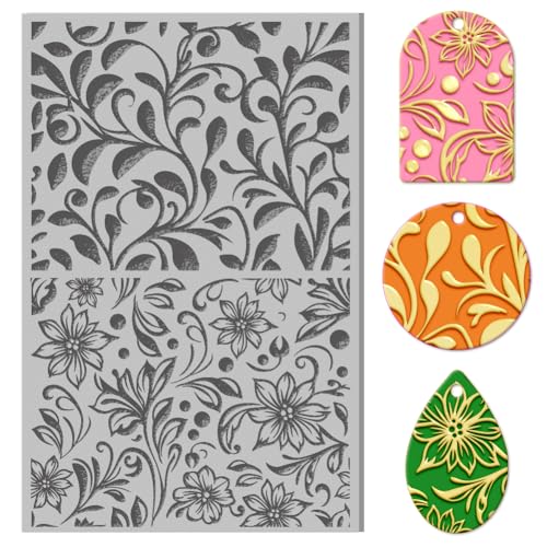 CHGCRAFT Abstract Floral Leaves Polymer Clay Texture Sheets Rubber Clay Texture Sheets Clay Texture Mat Tool Used for DIY Jewelry Making Craftwork and Printing Patterns