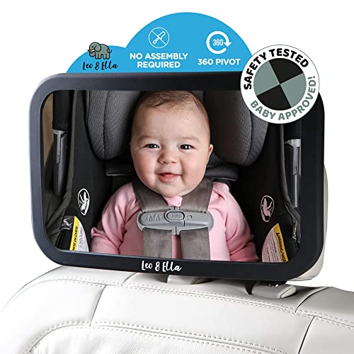 Leo And Ella Baby Car Mirror Safety First, Certified Crash Tested For Rear Facing Baby Car Seat Shatterproof Mirror With Adjustable Safety Mount Crystal Clear View Of Newborn, Premium #TOP1
