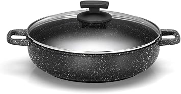 Olympia Hard Cook 9.4 بوصة يموت قالب الألومنيوم العميق مع 2 مقابض جانبية وغطاء زجاجي