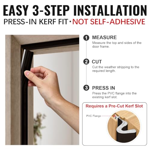 Image of Litaibai 20 ft Kerf Weather Stripping Door Seal for Exterior Doors, Brown