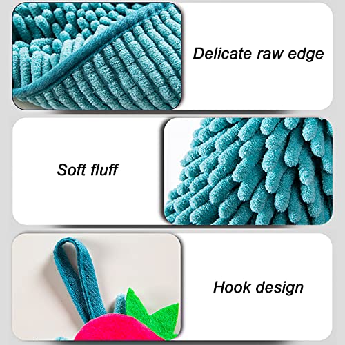 Chenille Hanging Hand Towels Soft Absorbent Microfiber Hand Towels Plush Quick-Drying Cute Cartoon Fruit Hand Towel With Hanging Loops For Bathroom Kitchen (Blue+Grey+Pink) #TOP3