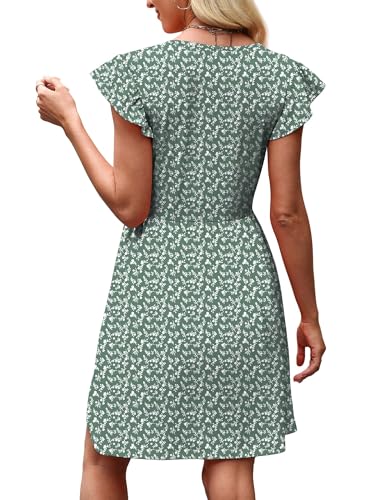 Image of OFEEFAN Summer Dresses for Women Beach Vacation Clothes V Neck Ruffle Sleeve Babydoll Dress Elegant Classy Sundress
