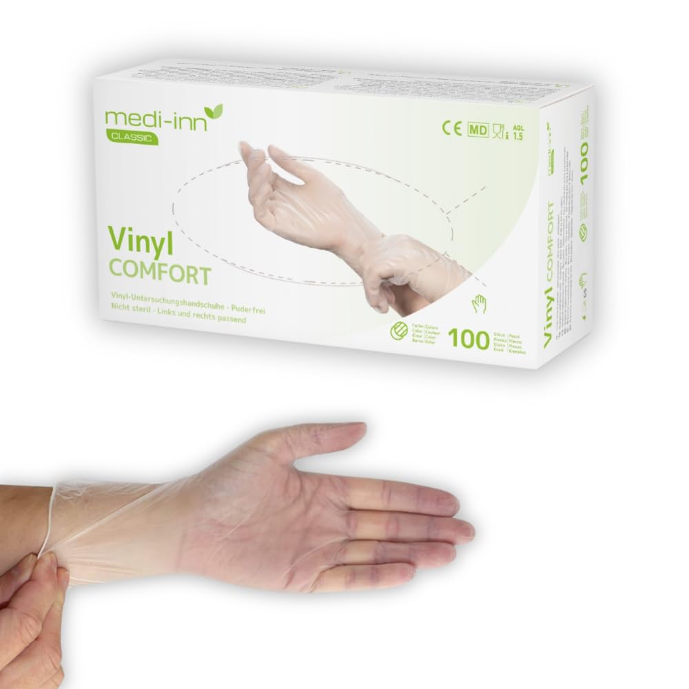 Medi-Inn 04928437 Lot de 10 boîtes de 100 Gants Jetables en Vinyle Non Poudrés, Gants de Protection