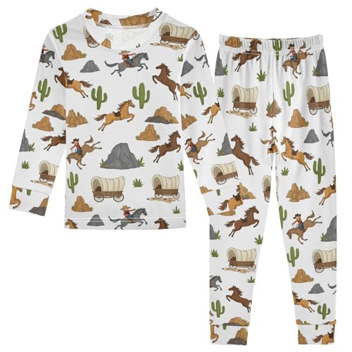 Pajama Sets Long Sleeve Western Themed Pattern Prints Soft Comfy Sleepwear 2 Piece PJS 3-8T