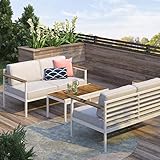 ZINUS Pablo Aluminum and Acacia Wood Outdoor Loveseat with Cushions and Waterproof Cover / Weather Resistant and Rust Proof / Easy Assembly