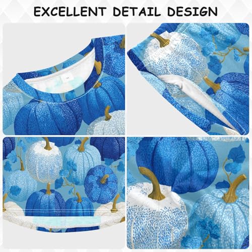 Autumn Blue White Pumpkins Soft Pajama Set for All Seasons,Breathable Pjs Long Sleeve Sleepwear,Comfy Loungewear 2 Piece Underwear Set 8T3