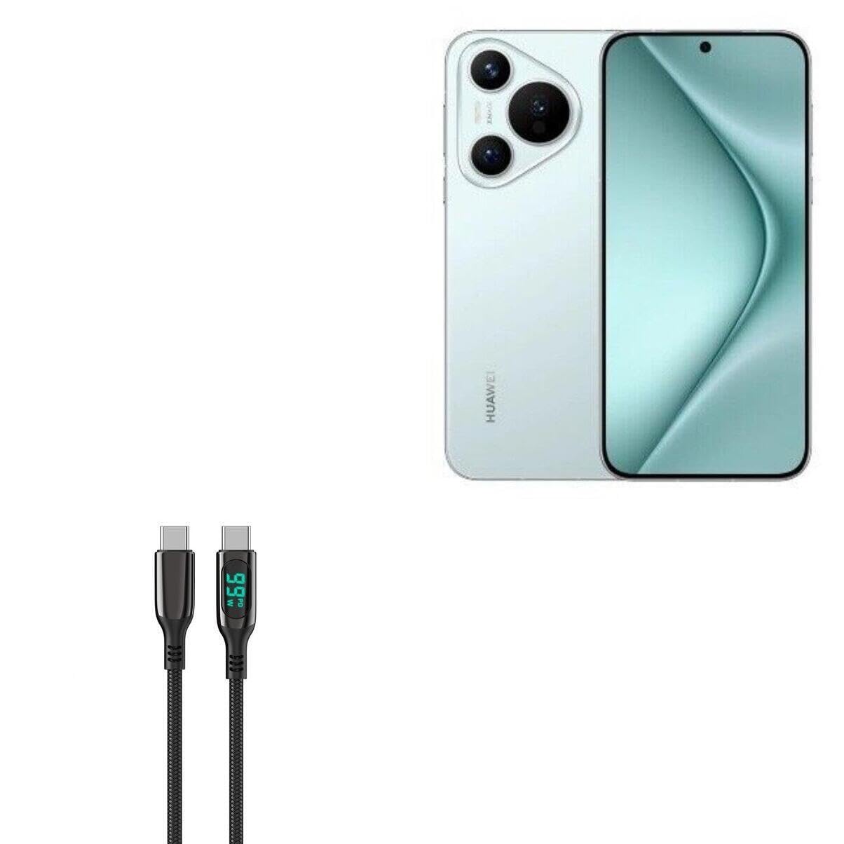 BoxWaveCable Compatible with Huawei Pura 70 - PowerDisplay PD Cable (6ft) - USB-C to USB-C (100W), LED Display 6 Foot PD Braided Nylon Cable - Jet Black