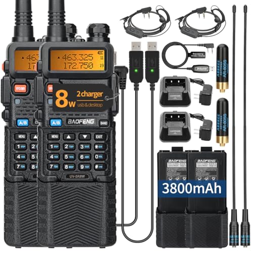 Ham Radio Baofeng UV-5R Radio 8W Long Range UV5R Dual Band Handheld High Power 3800mAh Rechargeable Walkie Talkies Handheld Two Way Radio with Programming Cable...