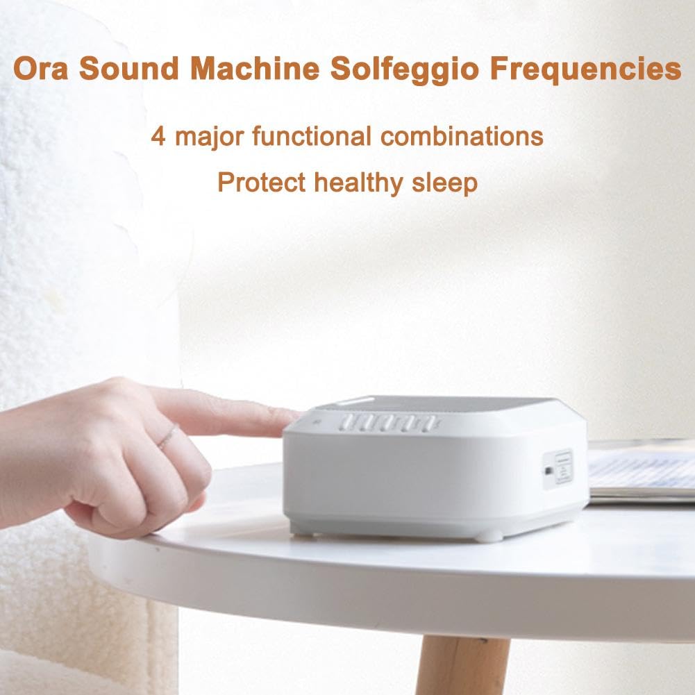 Ora Sound Machine Solfeggio Frecuencias, máquina de sonido de ruido blanco, ayuda portátil para dormir de ruido blanco con 28 sonidos relajantes, 3 modos de temporizador, recargable por USB para
