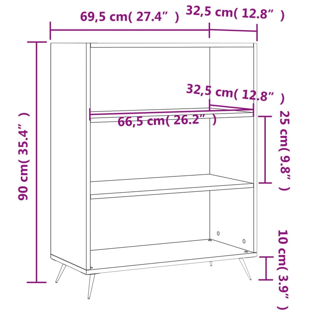 Libreria Bianca 69,5x32,5x90 cm Legno Multistrato 3 Scomparti | Scaffale portalibri moderno con 3 vani aperti e gambe metalliche stabili, ideale per organizzare soggiorno e studio.