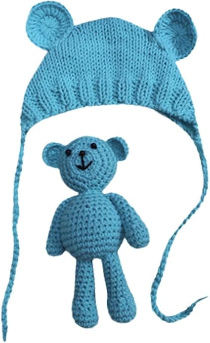 Amaone Baby,Clothing,Baby Boys 0-24m,Accessories,Hats & Caps Amaone Baby Hats Newborn Girls Boy for 0-6 Months Crochet Knitted Toy Bear + Infant Hats 2Pcs Cute Toddlers Caps Unisex Headwear Photography Photo Prop(Blue)