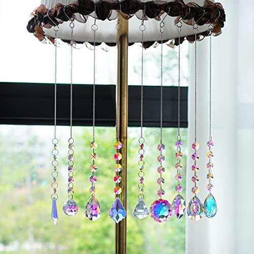 H&D HYALINE & DORA 9 Stück Kristall Regenbogen Sonnenfänger, hängende Glasprismen, Regenbogen Maker, Sonnenfänger für Fenster, bunter Anhänger für Heimdekoration
