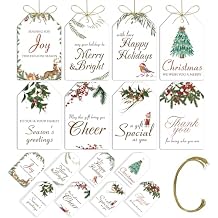 AuroTrends Christmas Gift Tags with String 48Pcs, Name Tags for Christmas Presents -Quality Christmas Tags with Holes& Pre-Cut Strings 8 Styles, 48 Pcs