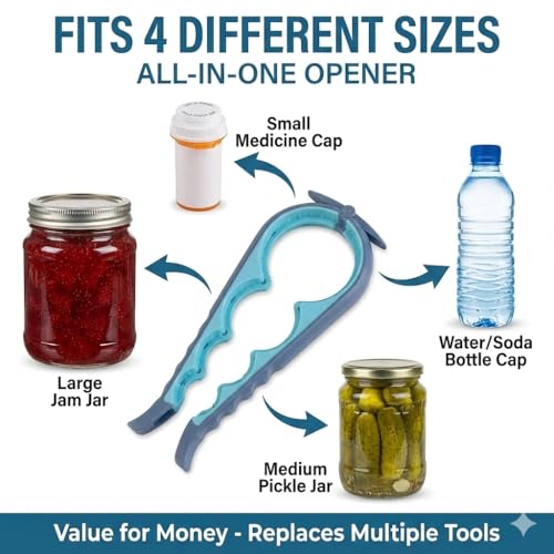 Jar Opener Bottle Opener and Can Opener for Weak hands - Seniors with Arthritis and Anyone with Low Strength - Mutil Jar Opener Get Lids Off Easily - Blue and Grey