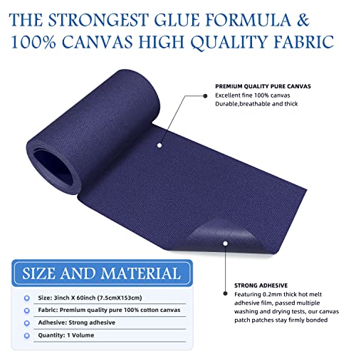 Image of KING MOUNTAIN Canvas Iron on Patch,3 inchx60 inch,Waterproof 100% Cotton Fabric Repair Patch,Used for Various Sofa,Tent,Clothes,Seats,Suitcases (Dark Blue)