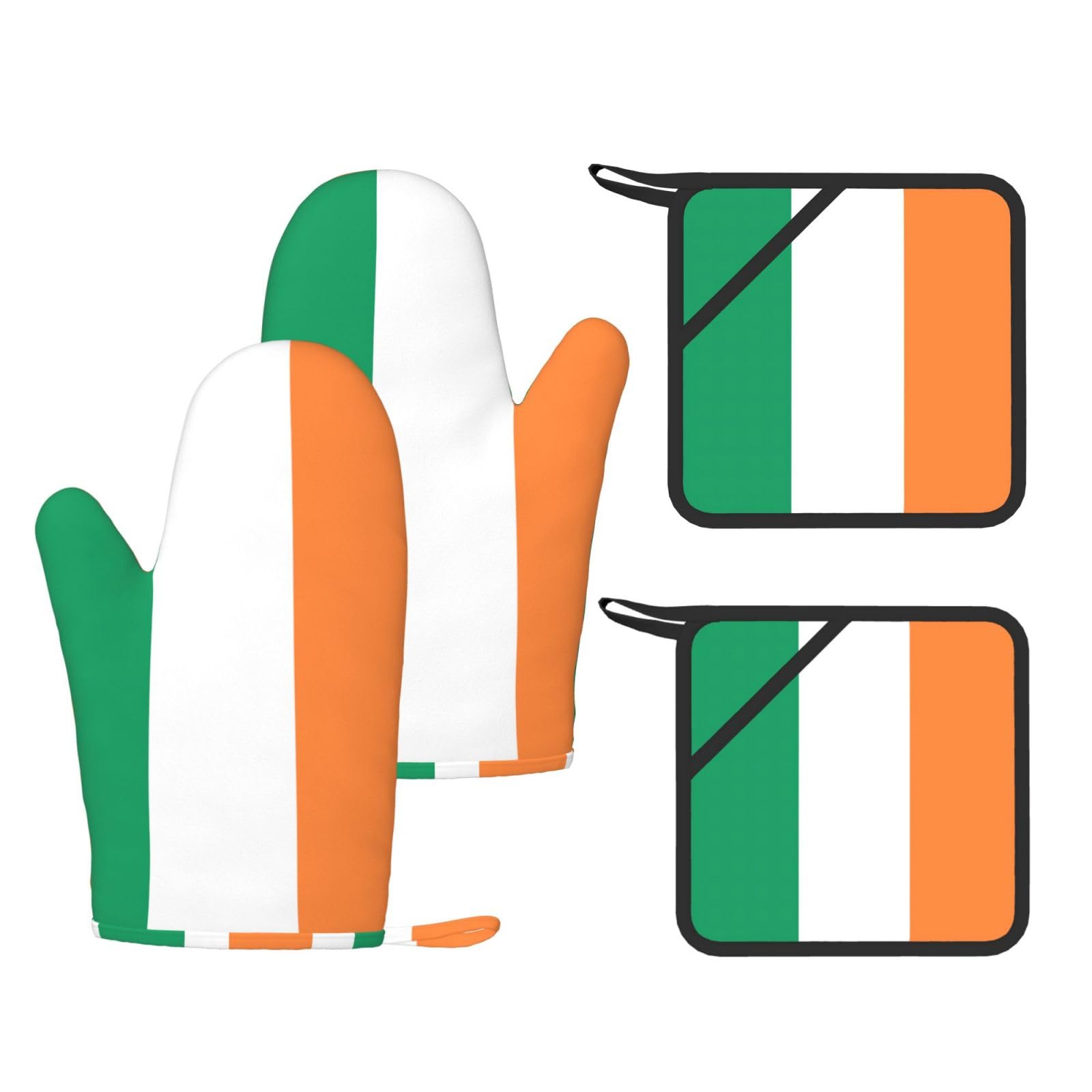 Nimongt Black Irish Flag Print Heat Resistant Gloves Pads Reusable Kitchen Set Oven Baking Grilling Cooking