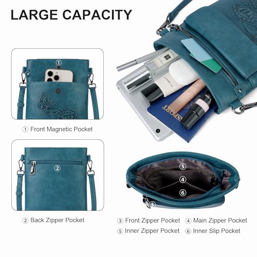 Image of Small Crossbody Purse for Women, Vegan Leather Multi Pocket Bag | Small Crossbody Bags for Women with Embossed Design, Adjustable Strap, Lightweight Travel Shoulder Bag for Daily Use and Gift