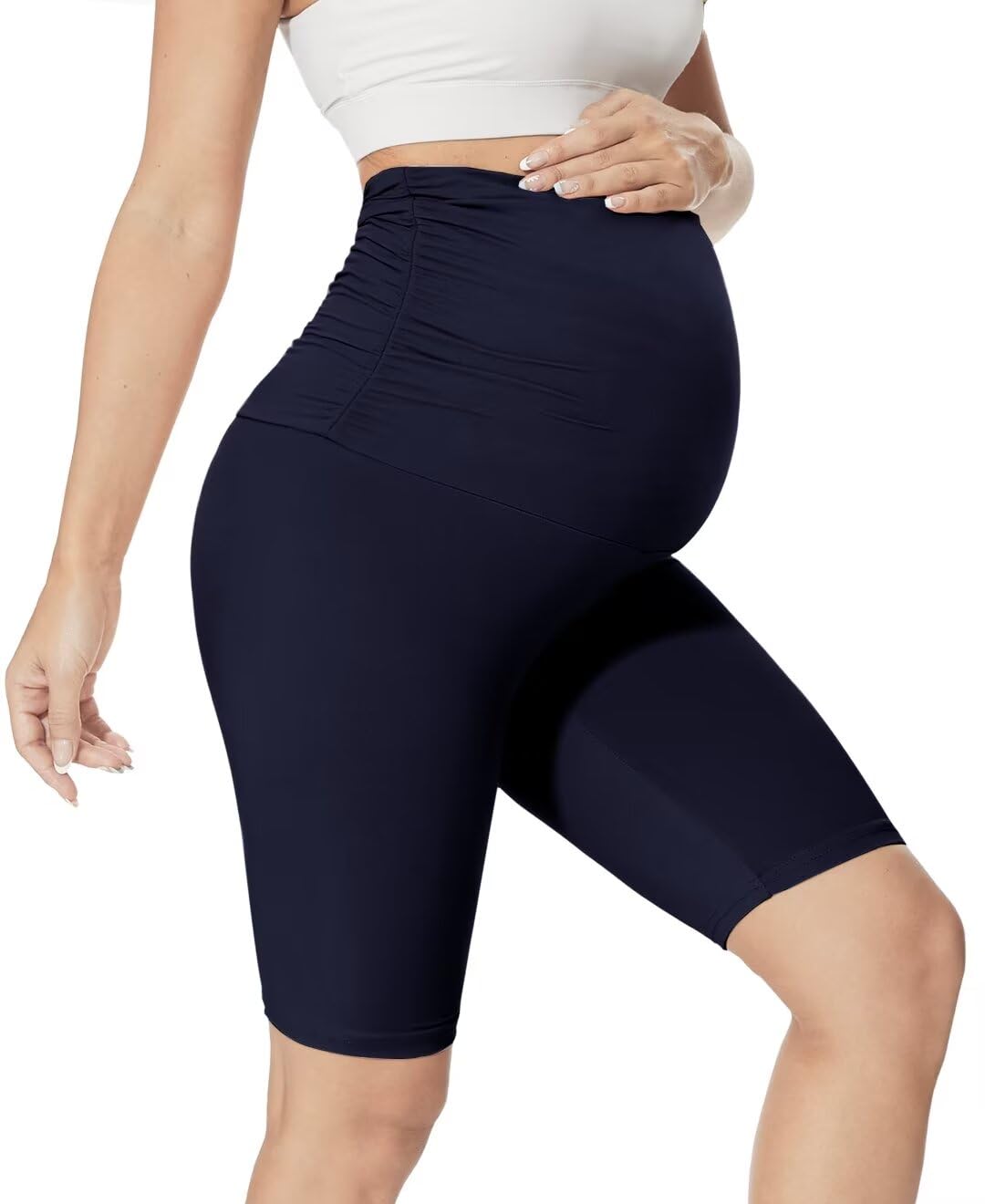 QGGQDD Kurze Umstandsleggings Damen Umstands Radlerhose Umstandshose Kurz Schwangerschaft Für Schwangere(Marineblau,Large)