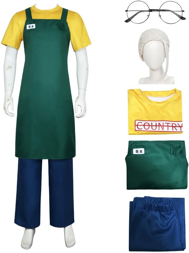 Adult Anime Taro Sakamoto Cosplay Costume Men Fullset with Green Apron