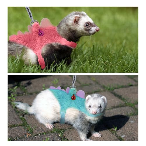 Ferret Harness, Ferret Leash, Ferrets Harness and Leash Set with Safe Bell, Ferrets Collar Small Animals Vest Harnes for Puppy, Teacup Dog and Other Small Pet (Pink)