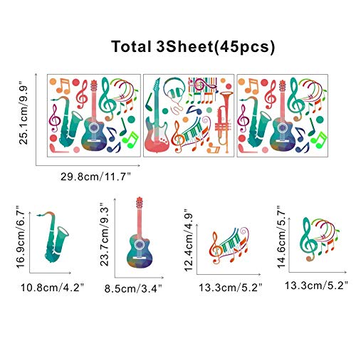 IARTTOP Colorful Music Wall Decal (45pcs), Attractive Musical Note with Saxophone Guitar Sticker for Classroom Music Studio Decoration