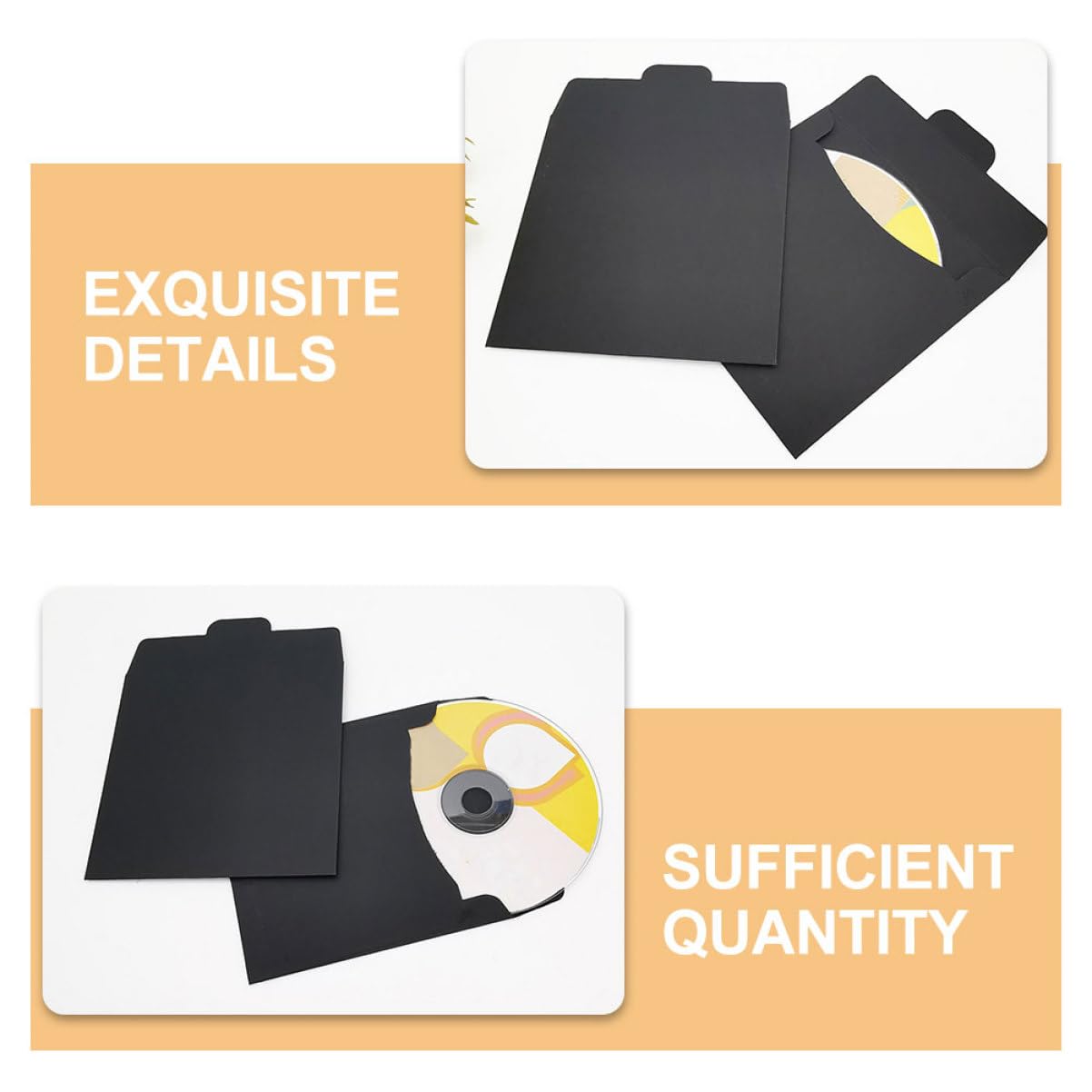 100 Pièces Lot de Pochettes CD Papier Noir Durables Rangement Multifonction pour Cartes Billets et Documents Étuis Compacts et Élégants pour Stockage CD DVD