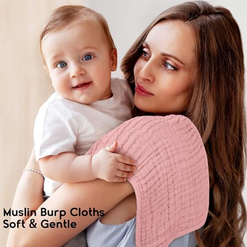 Image of Unnivoll Muslin Burp Cloths for Baby 100% Cotton Burping Cloths for Boys Girls Large 20''X10'' Extra Soft and Absorbent 24 Pack - Gradient Pink