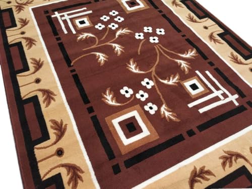 Image of Floral Design Acrylic Polyester Carpet for Living Room 6x8 Feet Color Brown(180x240Cm), Large Rectangle