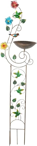 Tall Bird Bath, Standing Water Feeder with Plant Support Stake, 56.3x14.17x8.86 inches, Artistic Garden Decoration, Weather-Resistant, Ideal for Courtyard, Lawn, Patio, Garden Use - 1