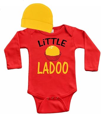Indian Newborn gift, Little Ladoo hindu baby gift set, Long Sleeve Baby Bodysuit and cap