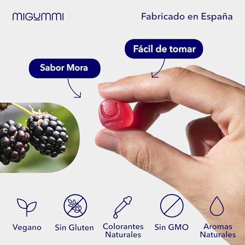 Gominolas Multivitaminas - 100 Gummies sabor natural a Mora - Vitaminas C, D, B12, E, A, B6, B5, Ácido Fólico, Biotina, Zinc, Yodo, Colina - 12 vitaminas y minerales - Vitaminas gominolas - Veganas - imagen 4