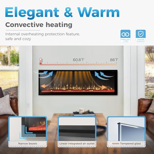 Image of 60 inch Electric Fireplace Inserts /Wall Mounted Ultra-Narrow Bezel Fireplace