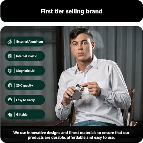 roygra Cigarette Case, Brushed Aluminum Magnetic 20 Capacity - 2 Pack (Gray+Silver, 100mm 100S) - Image 6